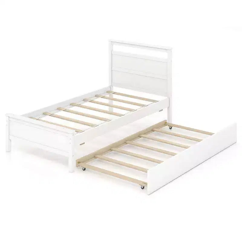 Lit plateforme double Costway avec lit gigogne, tête et pied de lit gigognes, gris/blanc