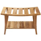 Banc de douche de style asiatique Nordic Teak 30 avec étagère - Beige