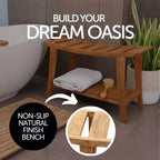 Banc de douche de style asiatique Nordic Teak 30 avec étagère - Beige