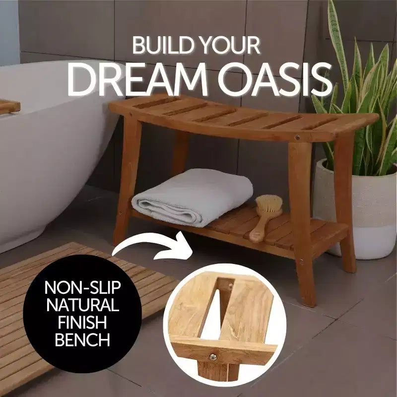 Banc de douche de style asiatique Nordic Teak 30 avec étagère - Beige