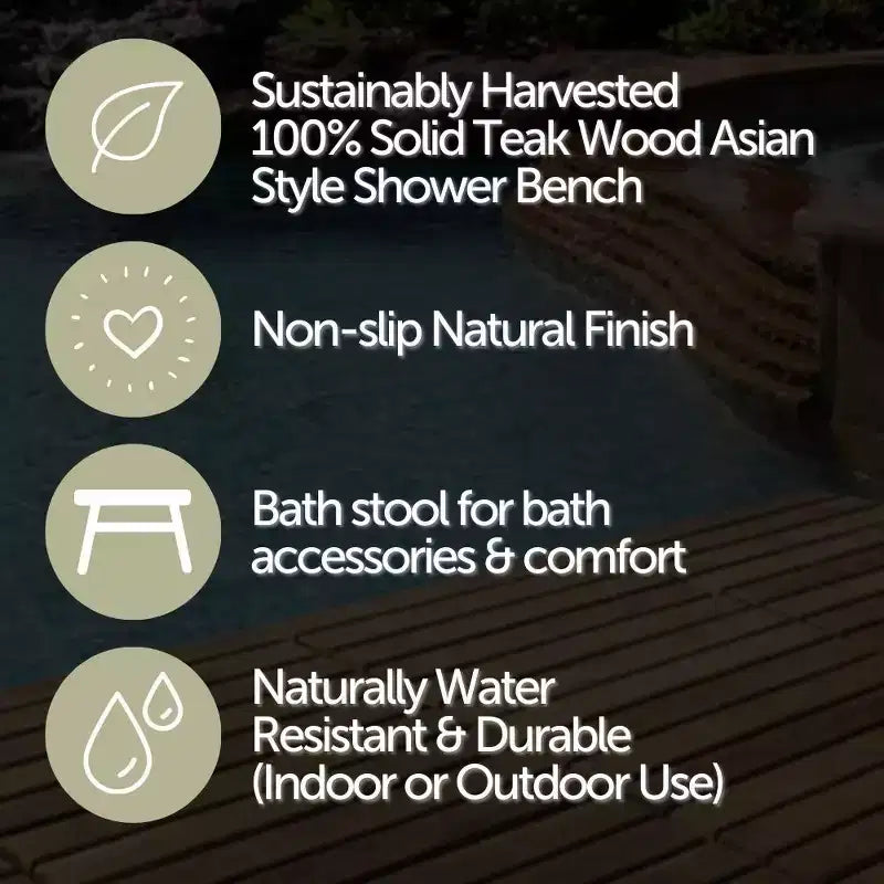 Banc de douche de style asiatique Nordic Teak 30 avec étagère - Beige