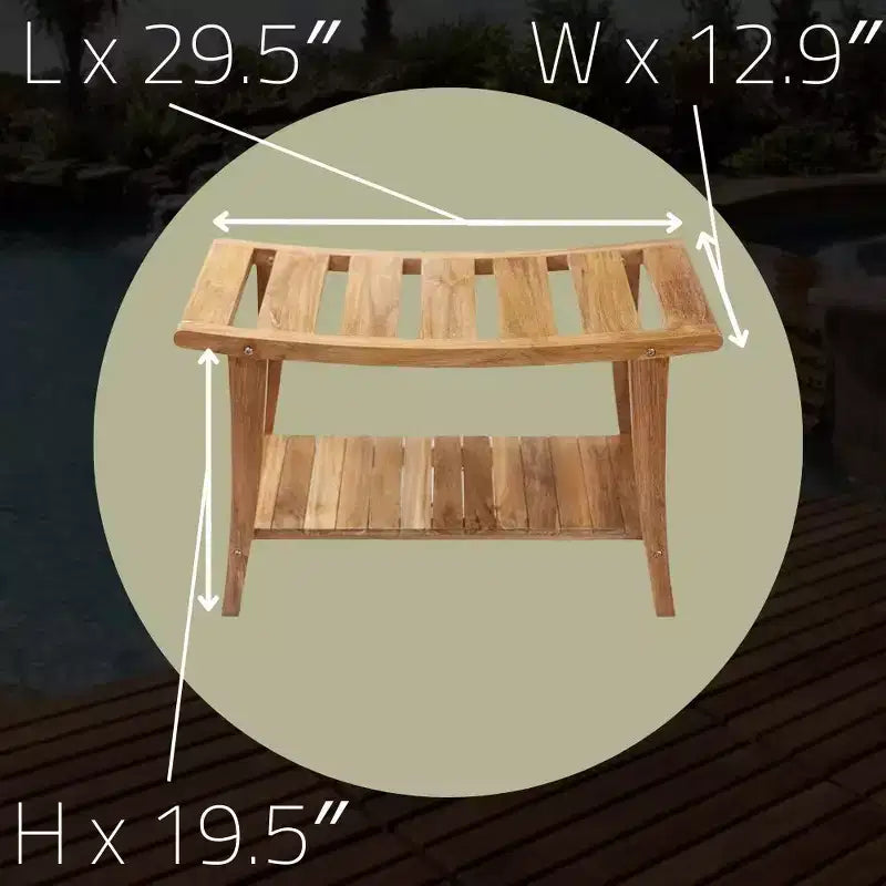 Banc de douche de style asiatique Nordic Teak 30 avec étagère - Beige