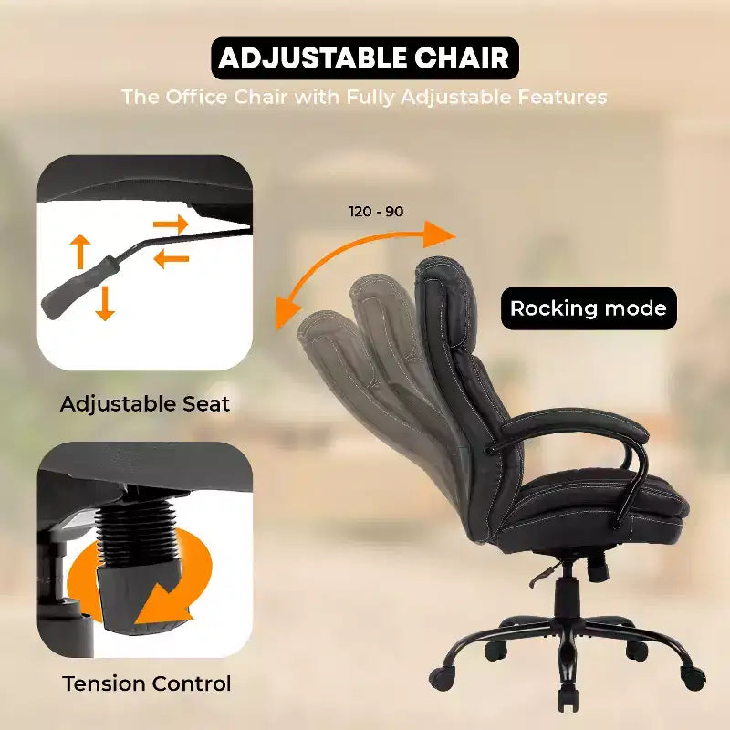 Chaise de Bureau de Direction Ergonomique Grande Taille FDW 500lbs avec Soutien Lombaire Pivotant et Appuie-tête Réglable pour Personnes Fortes, Noir