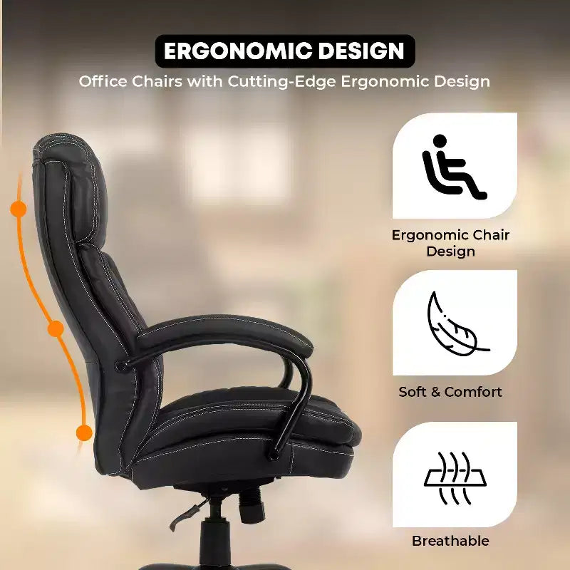 Chaise de Bureau de Direction Ergonomique Grande Taille FDW 500lbs avec Soutien Lombaire Pivotant et Appuie-tête Réglable pour Personnes Fortes, Noir