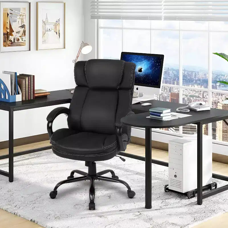 Chaise de Bureau de Direction Ergonomique Grande Taille FDW 500lbs avec Soutien Lombaire Pivotant et Appuie-tête Réglable pour Personnes Fortes, Noir