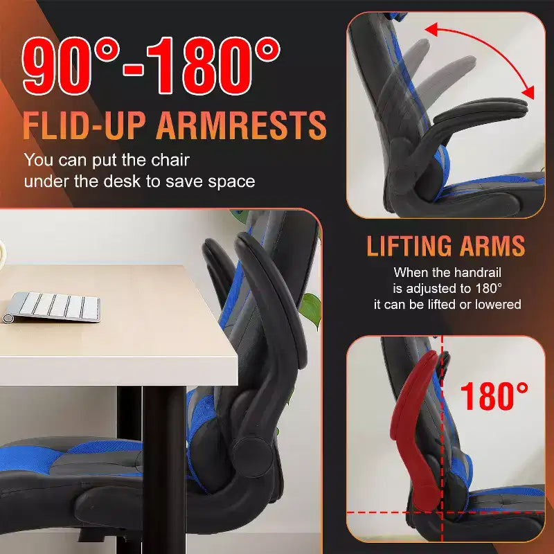 FDW Fauteuil de bureau de jeu Chaise de bureau avec support lombaire Accoudoirs relevables Appuie-tête