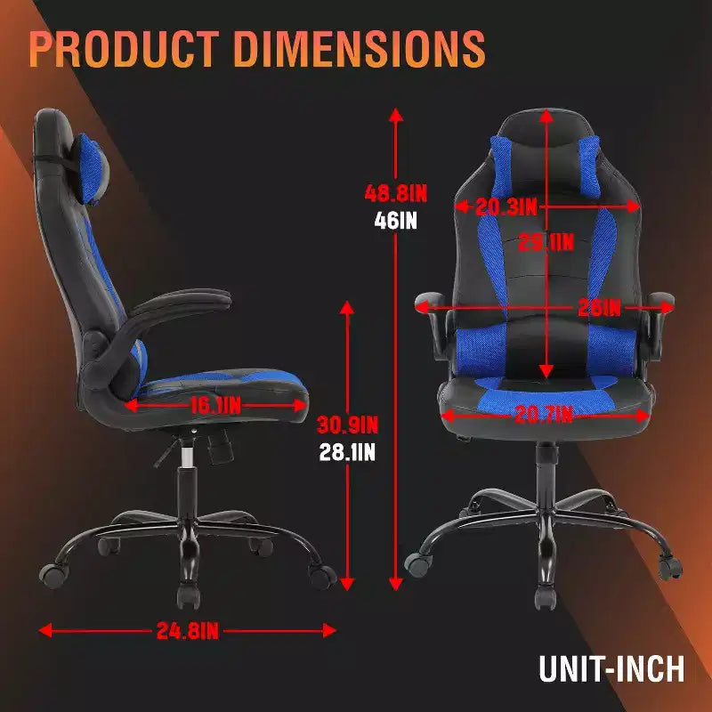 FDW Fauteuil de bureau de jeu Chaise de bureau avec support lombaire Accoudoirs relevables Appuie-tête
