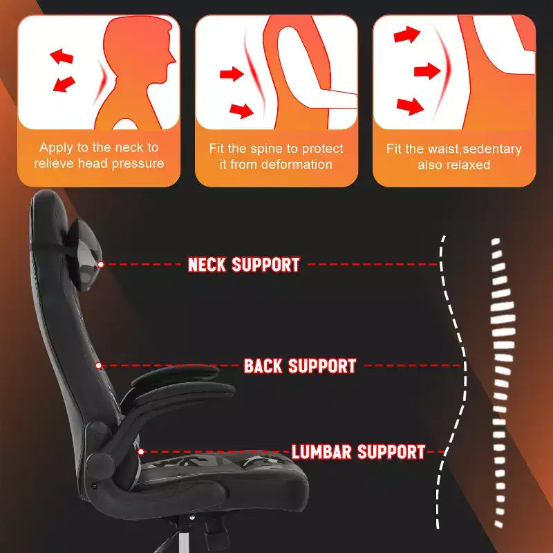 FDW Fauteuil de bureau de jeu Chaise de bureau avec support lombaire Accoudoirs relevables Appuie-tête