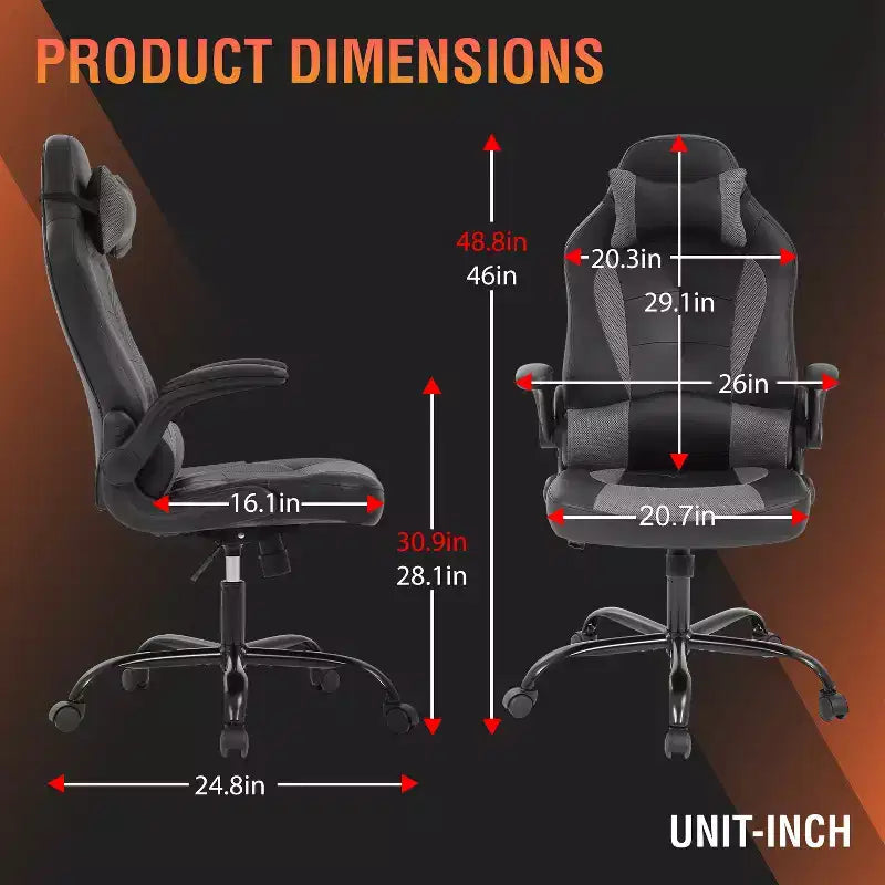 FDW Fauteuil de bureau de jeu Chaise de bureau avec support lombaire Accoudoirs relevables Appuie-tête