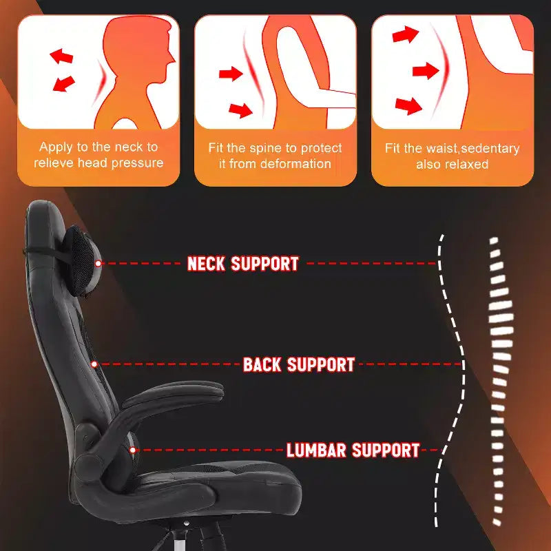 FDW Fauteuil de bureau de jeu Chaise de bureau avec support lombaire Accoudoirs relevables Appuie-tête