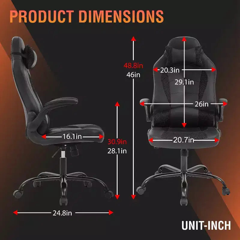FDW Fauteuil de bureau de jeu Chaise de bureau avec support lombaire Accoudoirs relevables Appuie-tête