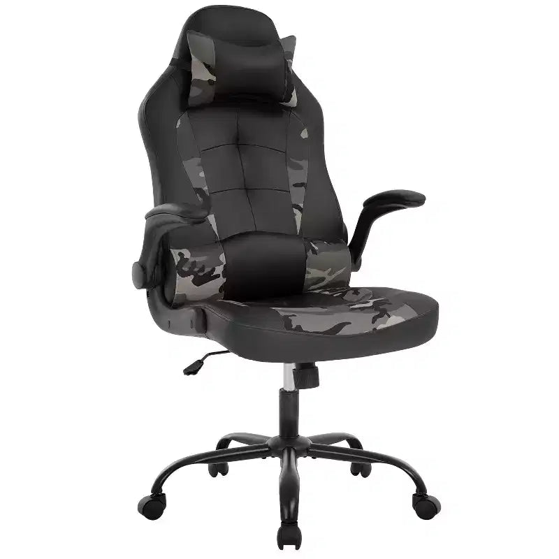 FDW Fauteuil de bureau de jeu Chaise de bureau avec support lombaire Accoudoirs relevables Appuie-tête