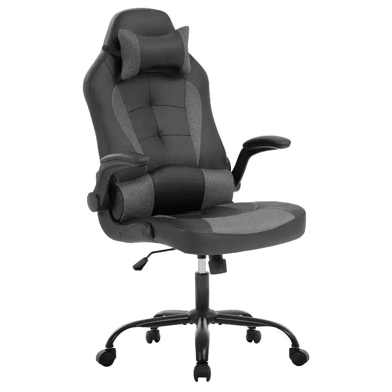 FDW Fauteuil de bureau de jeu Chaise de bureau avec support lombaire Accoudoirs relevables Appuie-tête