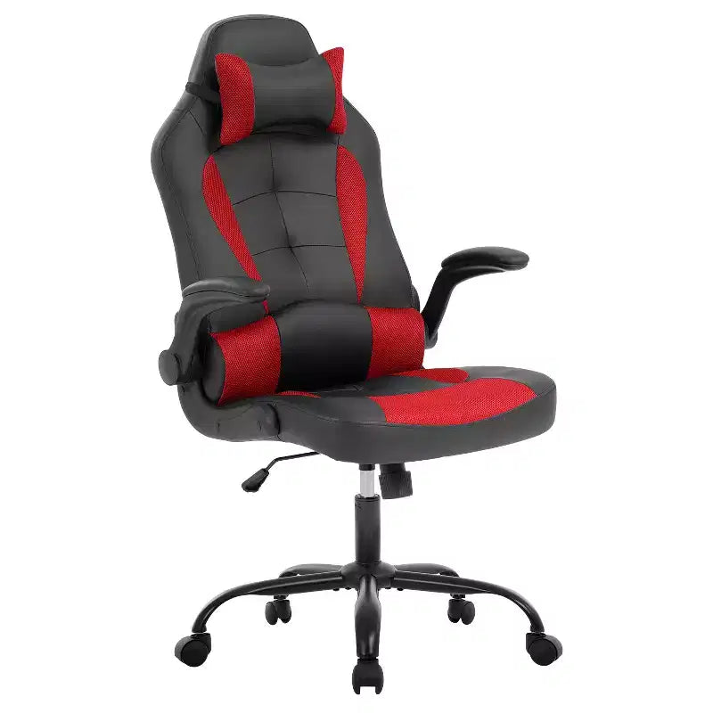 FDW Fauteuil de bureau de jeu Chaise de bureau avec support lombaire Accoudoirs relevables Appuie-tête