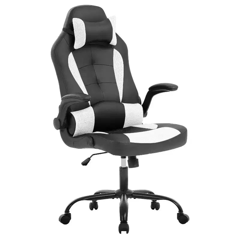 FDW Fauteuil de bureau de jeu Chaise de bureau avec support lombaire Accoudoirs relevables Appuie-tête