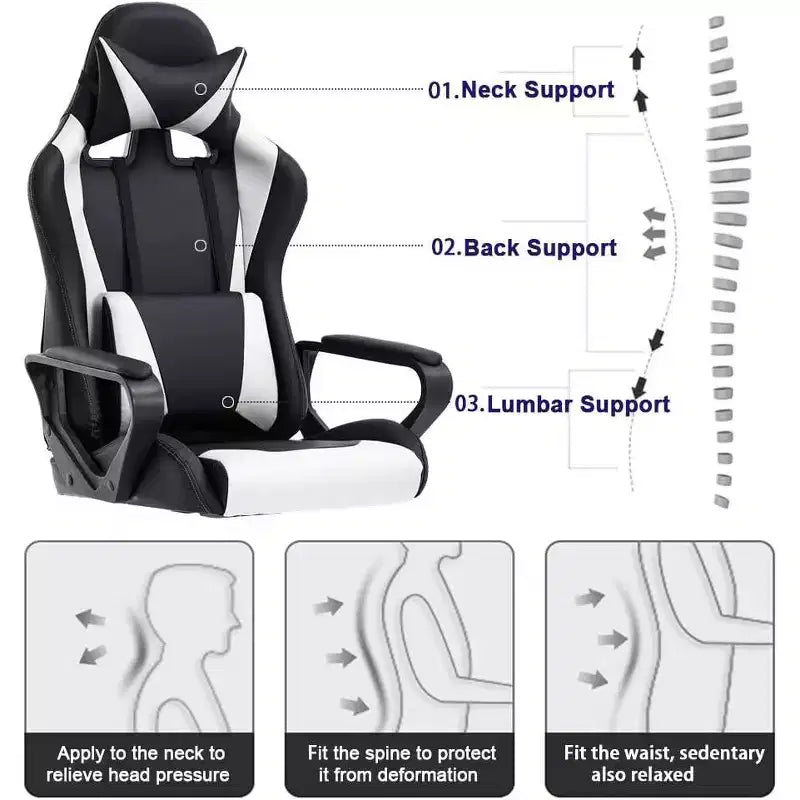 FDW Chaise de Bureau Chaise Gaming Chaise de Bureau Fauteuil de Direction avec Support Lombaire Tabouret Réglable Chaise d'Ordinateur Pivotante à Roulettes
