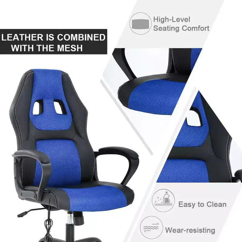 FDW Chaise de bureau gamer, Chaise de bureau ergonomique avec massage, Fauteuil de bureau en cuir PU avec support lombaire, appui-tête et accoudoirs