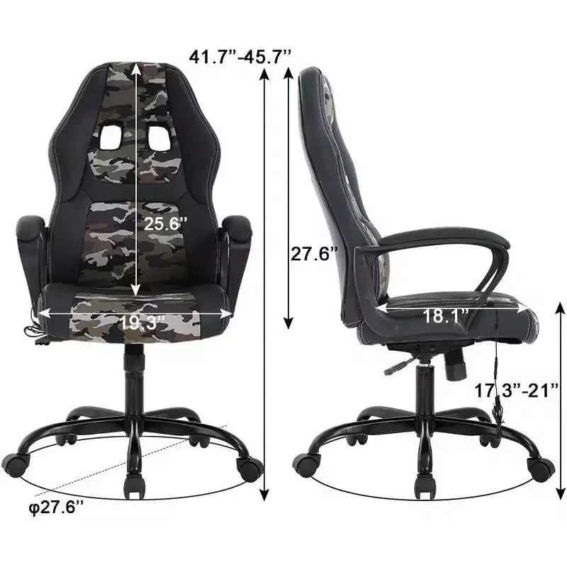 FDW Chaise de bureau gamer, Chaise de bureau ergonomique avec massage, Fauteuil de bureau en cuir PU avec support lombaire, appui-tête et accoudoirs