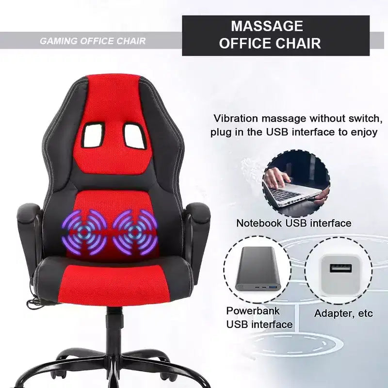 FDW Chaise de bureau gamer, Chaise de bureau ergonomique avec massage, Fauteuil de bureau en cuir PU avec support lombaire, appui-tête et accoudoirs