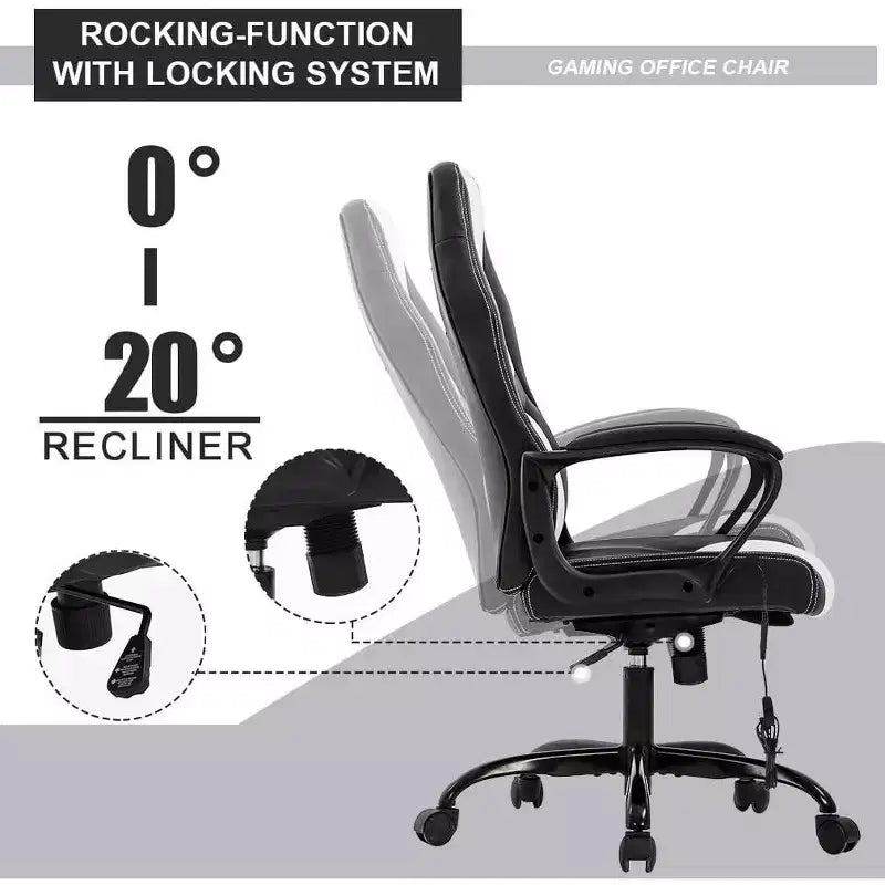 FDW Chaise de bureau gamer, Chaise de bureau ergonomique avec massage, Fauteuil de bureau en cuir PU avec support lombaire, appui-tête et accoudoirs