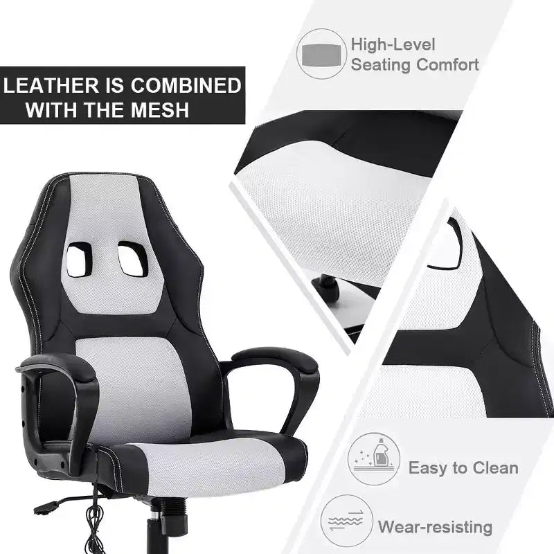 FDW Chaise de bureau gamer, Chaise de bureau ergonomique avec massage, Fauteuil de bureau en cuir PU avec support lombaire, appui-tête et accoudoirs