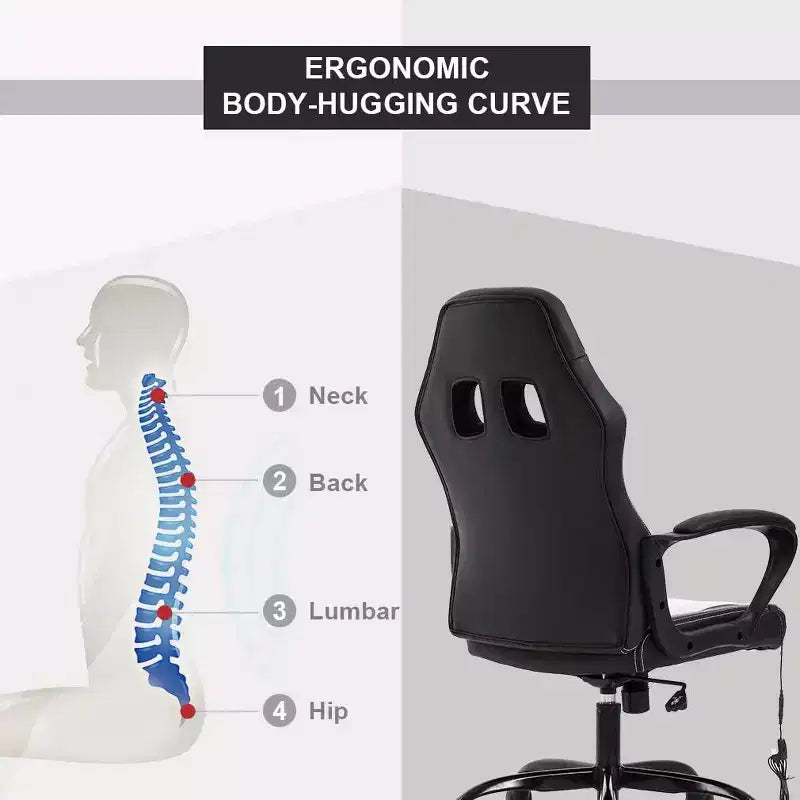 FDW Chaise de bureau gamer, Chaise de bureau ergonomique avec massage, Fauteuil de bureau en cuir PU avec support lombaire, appui-tête et accoudoirs