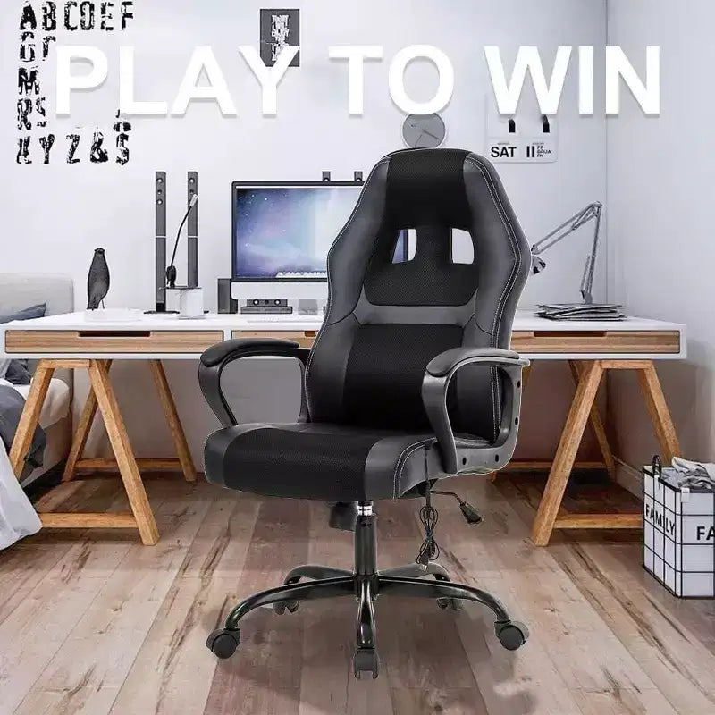 FDW Chaise de bureau gamer, Chaise de bureau ergonomique avec massage, Fauteuil de bureau en cuir PU avec support lombaire, appui-tête et accoudoirs