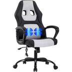FDW Chaise de bureau gamer, Chaise de bureau ergonomique avec massage, Fauteuil de bureau en cuir PU avec support lombaire, appui-tête et accoudoirs