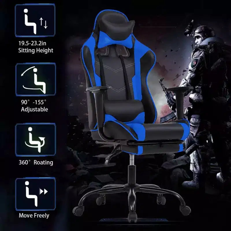 FDW Chaise de Bureau Gaming Fauteuil de Bureau Chaise de Direction Ergonomique en Cuir PU à Dossier Haut avec Support Lombaire et Repose-Pieds