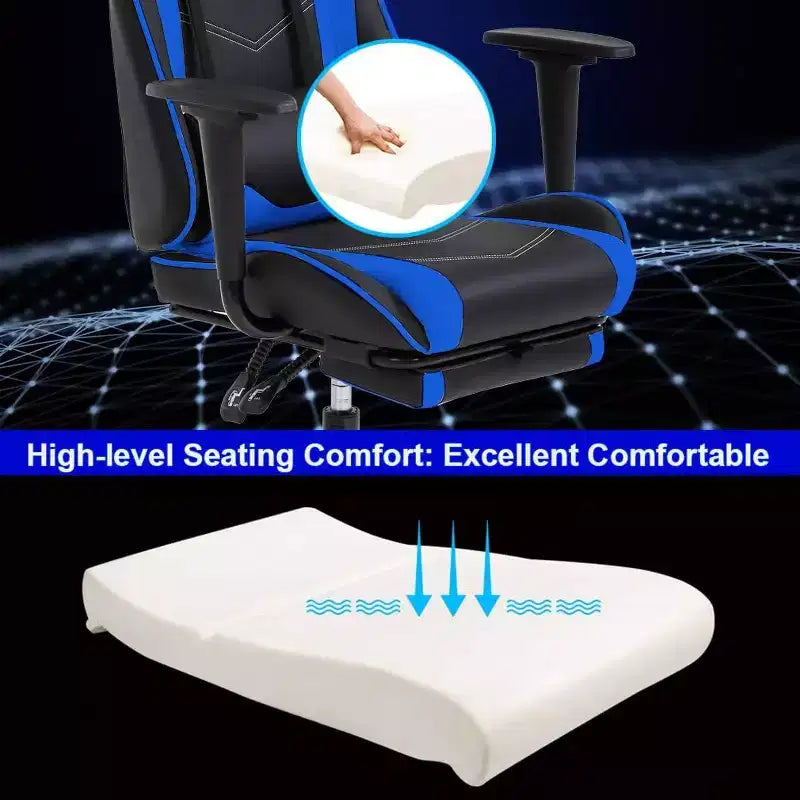 FDW Chaise de Bureau Gaming Fauteuil de Bureau Chaise de Direction Ergonomique en Cuir PU à Dossier Haut avec Support Lombaire et Repose-Pieds
