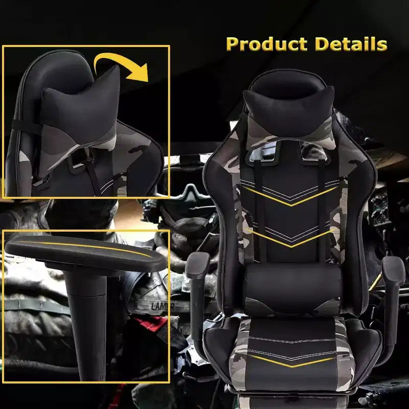 FDW Chaise de Bureau Gaming Fauteuil de Bureau Chaise de Direction Ergonomique en Cuir PU à Dossier Haut avec Support Lombaire et Repose-Pieds
