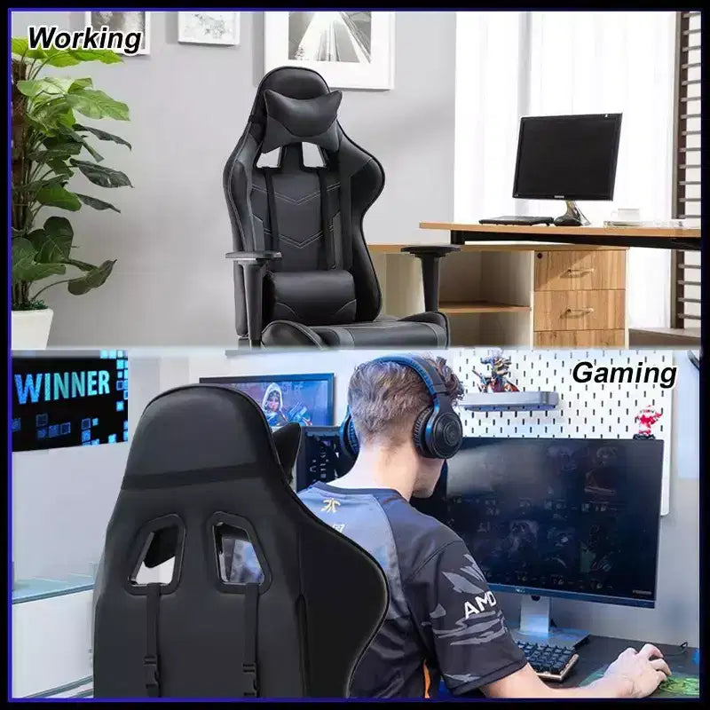 FDW Chaise de Bureau Gaming Fauteuil de Bureau Chaise de Direction Ergonomique en Cuir PU à Dossier Haut avec Support Lombaire et Repose-Pieds