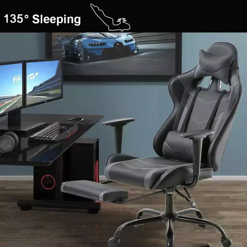 FDW Chaise de Bureau Gaming Fauteuil de Bureau Chaise de Direction Ergonomique en Cuir PU à Dossier Haut avec Support Lombaire et Repose-Pieds