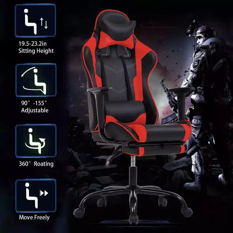 FDW Chaise de Bureau Gaming Fauteuil de Bureau Chaise de Direction Ergonomique en Cuir PU à Dossier Haut avec Support Lombaire et Repose-Pieds