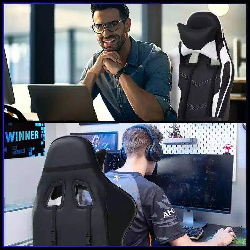 FDW Chaise de Bureau Gaming Fauteuil de Bureau Chaise de Direction Ergonomique en Cuir PU à Dossier Haut avec Support Lombaire et Repose-Pieds