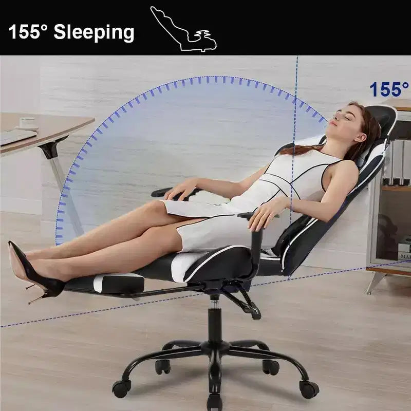 FDW Chaise de Bureau Gaming Fauteuil de Bureau Chaise de Direction Ergonomique en Cuir PU à Dossier Haut avec Support Lombaire et Repose-Pieds