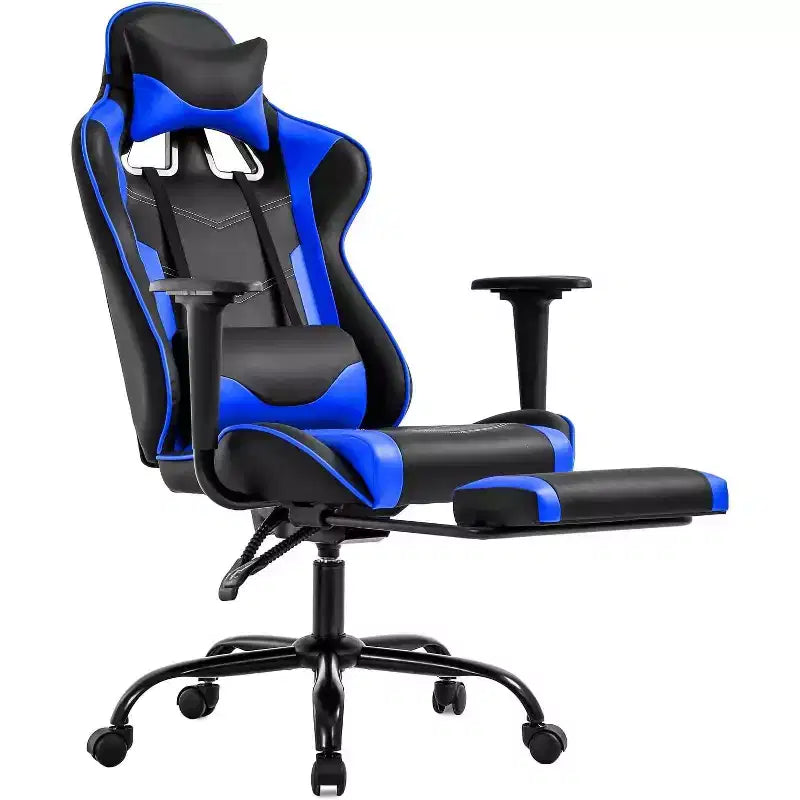 FDW Chaise de Bureau Gaming Fauteuil de Bureau Chaise de Direction Ergonomique en Cuir PU à Dossier Haut avec Support Lombaire et Repose-Pieds