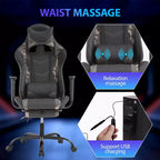 FDW Chaise de jeu de course, Chaises de jeu vidéo avec bureau d'ordinateur, Support lombaire et appui-tête en cuir PU, Siège pivotant à 360°