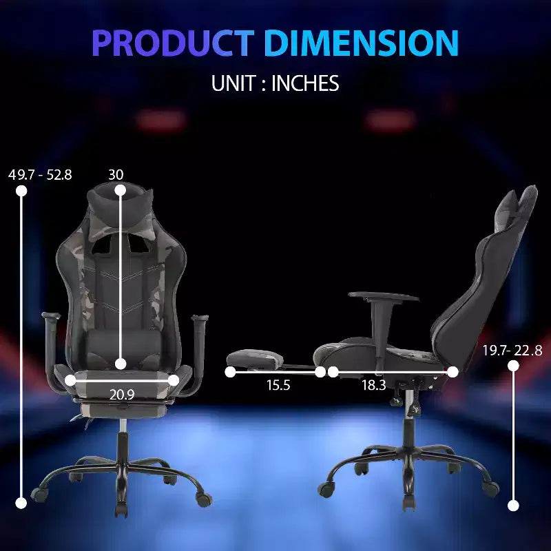 FDW Chaise de jeu de course, Chaises de jeu vidéo avec bureau d'ordinateur, Support lombaire et appui-tête en cuir PU, Siège pivotant à 360°
