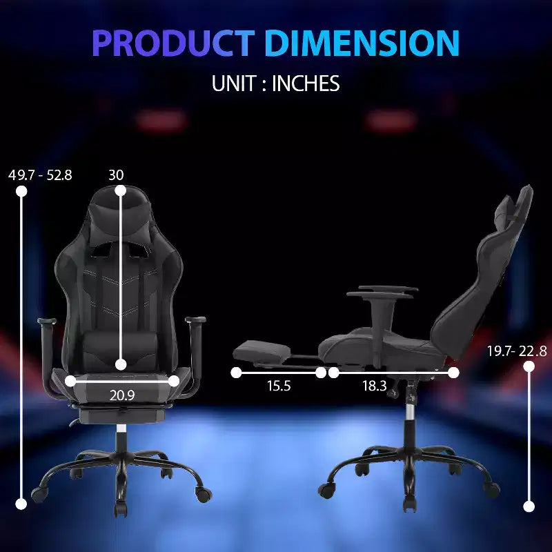 FDW Chaise de jeu de course, Chaises de jeu vidéo avec bureau d'ordinateur, Support lombaire et appui-tête en cuir PU, Siège pivotant à 360°