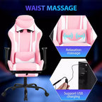 FDW Chaise de jeu de course, Chaises de jeu vidéo avec bureau d'ordinateur, Support lombaire et appui-tête en cuir PU, Siège pivotant à 360°