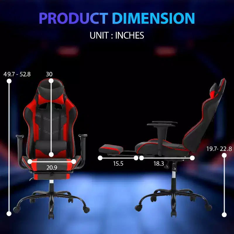 FDW Chaise de jeu de course, Chaises de jeu vidéo avec bureau d'ordinateur, Support lombaire et appui-tête en cuir PU, Siège pivotant à 360°