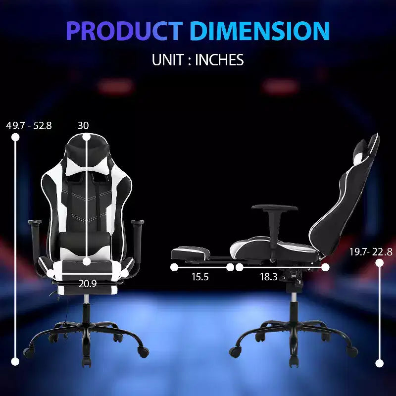 FDW Chaise de jeu de course, Chaises de jeu vidéo avec bureau d'ordinateur, Support lombaire et appui-tête en cuir PU, Siège pivotant à 360°