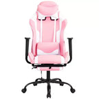 FDW Chaise de jeu de course, Chaises de jeu vidéo avec bureau d'ordinateur, Support lombaire et appui-tête en cuir PU, Siège pivotant à 360°