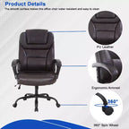 Chaise de bureau de direction grande taille FDW avec support lombaire, assise large, hauteur réglable et fonction pivotante, parfaite pour la maison et le bureau