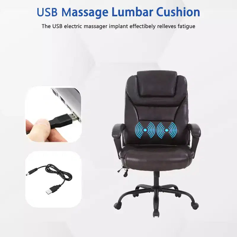 Chaise de bureau de direction grande taille FDW avec support lombaire, assise large, hauteur réglable et fonction pivotante, parfaite pour la maison et le bureau