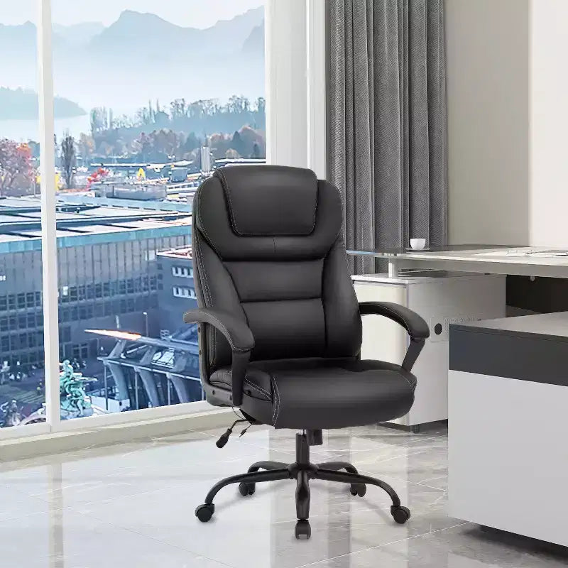 Chaise de bureau de direction grande taille FDW avec support lombaire, assise large, hauteur réglable et fonction pivotante, parfaite pour la maison et le bureau