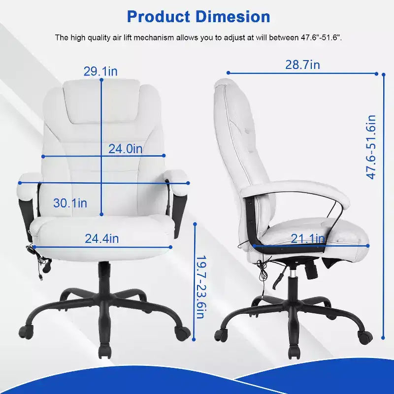 Chaise de bureau de direction grande taille FDW avec support lombaire, assise large, hauteur réglable et fonction pivotante, parfaite pour la maison et le bureau