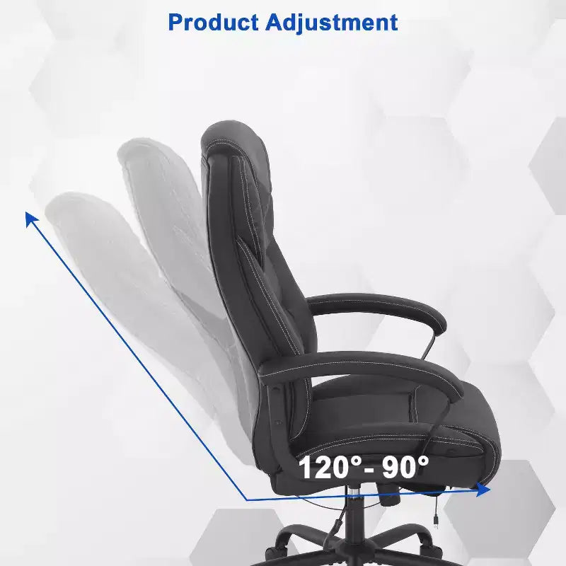 Chaise de bureau de direction grande taille FDW avec support lombaire, assise large, hauteur réglable et fonction pivotante, parfaite pour la maison et le bureau