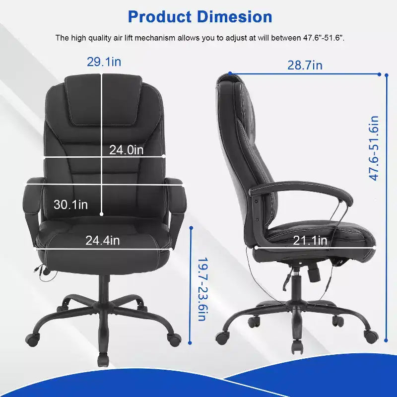 Chaise de bureau de direction grande taille FDW avec support lombaire, assise large, hauteur réglable et fonction pivotante, parfaite pour la maison et le bureau